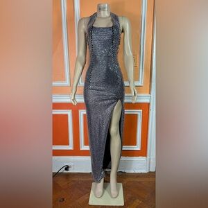 Area
Crystal-Embellished Halterneck Gown